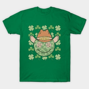 Lucky Cowboy Hat Green Shamrock Irish Luck St Patty's Day T-Shirt